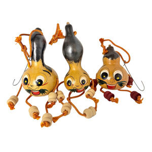 Japanese Hyotan Gourd Daruma Doll Figure Set of 3 Shelf Sitters Hangers